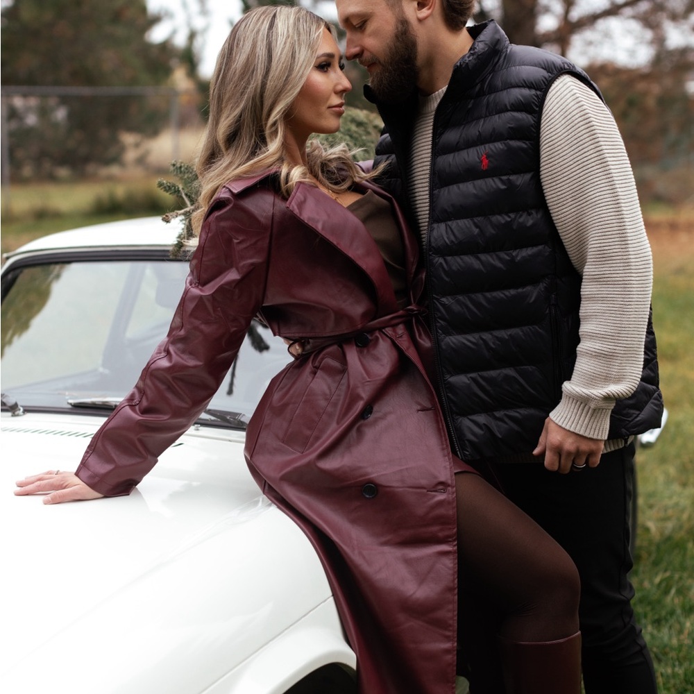 Burgundy leather trench
